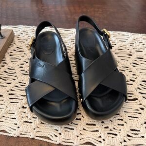 Chloé Mae Paddington Leather Crisscross Sandal in Black - Size 39 (9) - New
